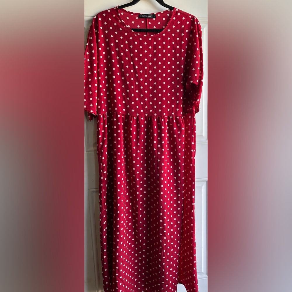 Zanzea Red Dress with White Polka Dots